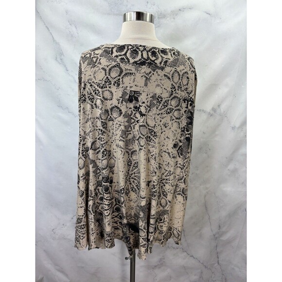 Peruvian Connection Tunic Swing Blouse Top L Boho Tan Black Lace Mandala Artsy - Picture 12 of 15